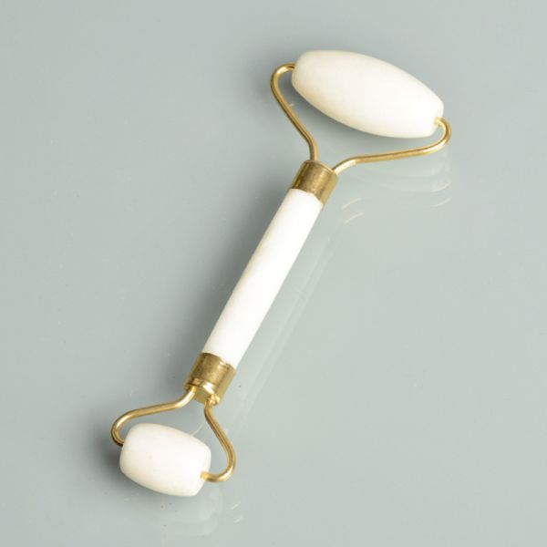 Double-sided roller facial massager (white jade)