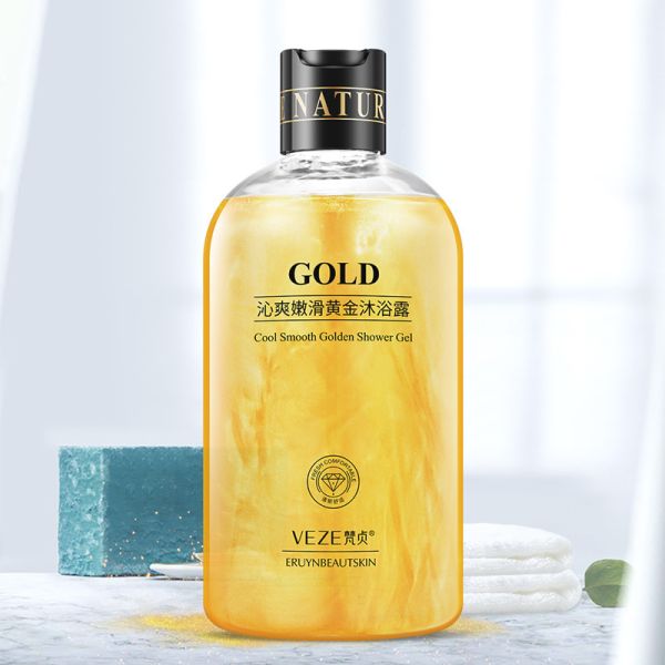 Shower gel with milk proteins and 24K gold "Venzen 24 K Pure Gold Cool Smooth Golden Shower Gel", 550ml