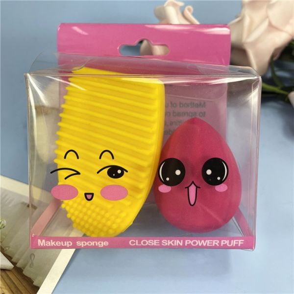 Set of sponge-pumpkin and silicone brush for cleaning cosmetic accessories