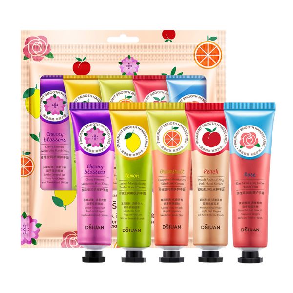 Set of hand creams SADOER (Cherry blossom, lemon, peach, grapefruit, peach, rose), 5*30g