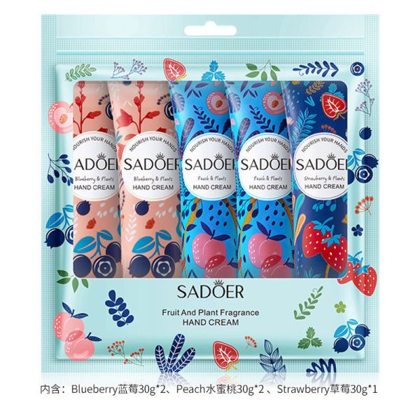 Set of hand creams SADOER (blueberry, peach, strawberry), 5*30g